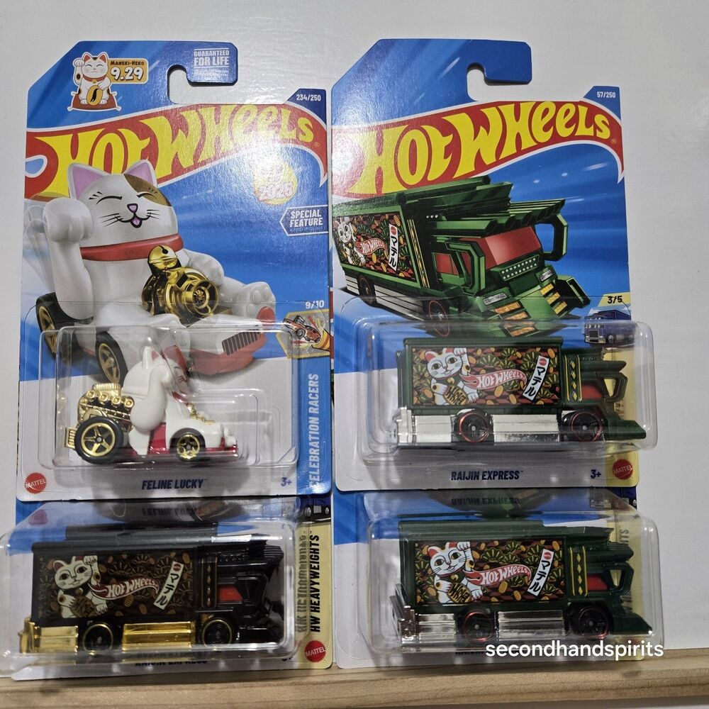 Hot Wheels Lot of 4, Feline Lucky White + Raijin Express Green Black Lot - Picture 7 of 7